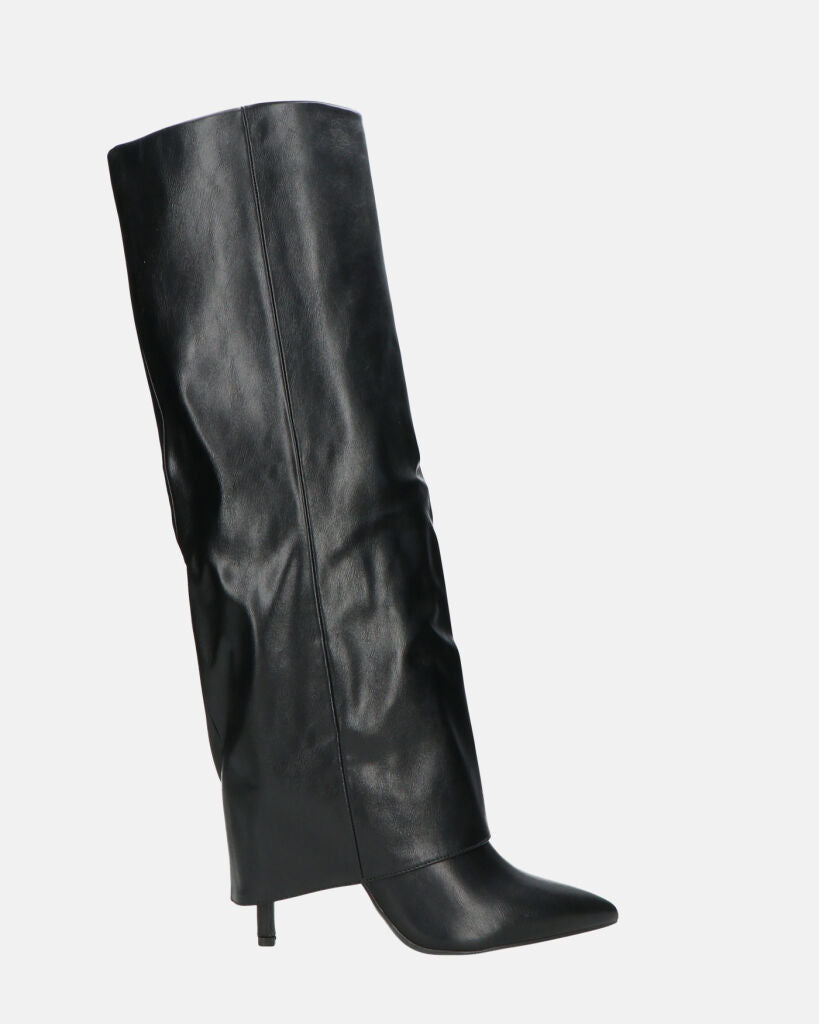 LIDIA - stivali tacchi a spillo neri alti con risvolto