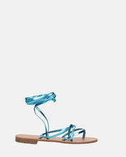 CRESSIDA - sandali bassi beige con cordini blu metalizzato