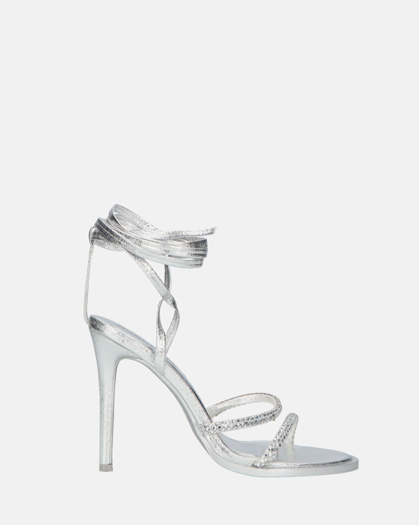 SHOORAI - tacchi alti a spillo argentati con lacci e gemme