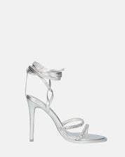 SHOORAI - tacchi alti a spillo argentati con lacci e gemme