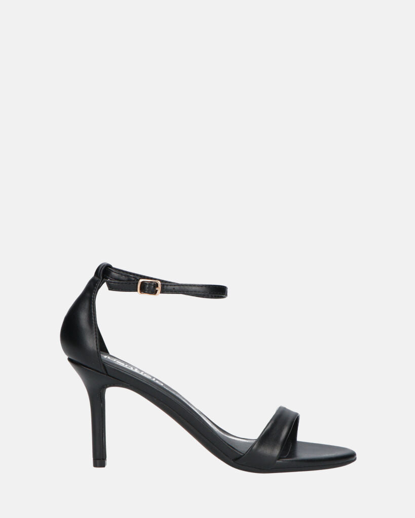 ADELYNE - sandali con tacco a spillo in ecopelle nera con cinturino