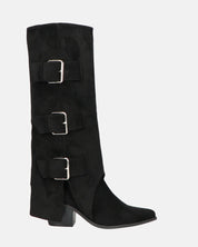 RAHEL - scarpe in camoscio nero con cinture e cerniera laterale