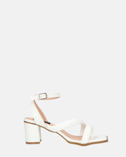 HIROE - sandali bianchi con tacco in ecopelle con cinturino