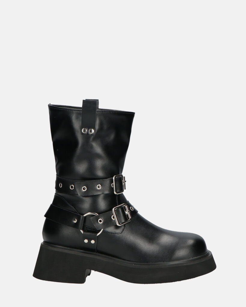 TOKIE - stivaletti anfibi neri con cinturini