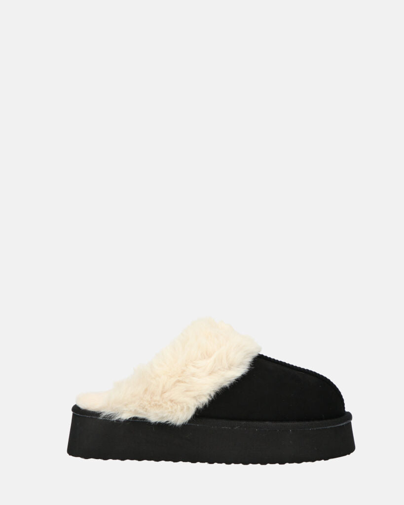 NEVE - ciabatte con pelliccia beige e platform nero