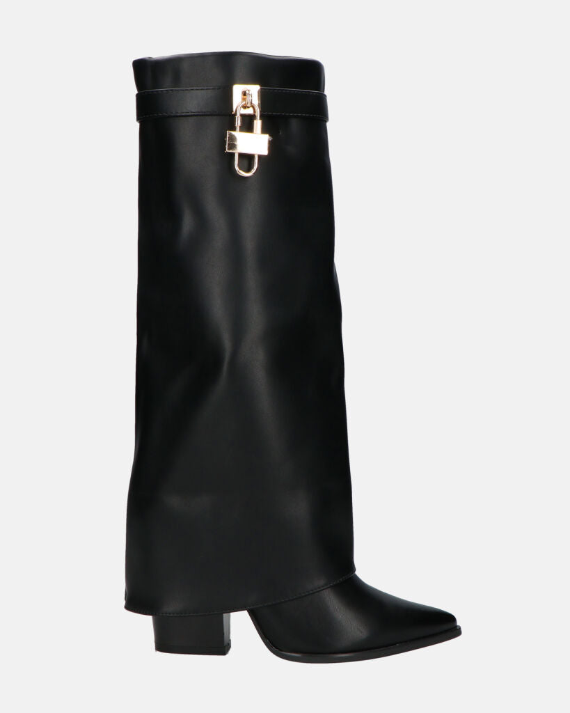 KAARINA - stivale alto nero con risvolto