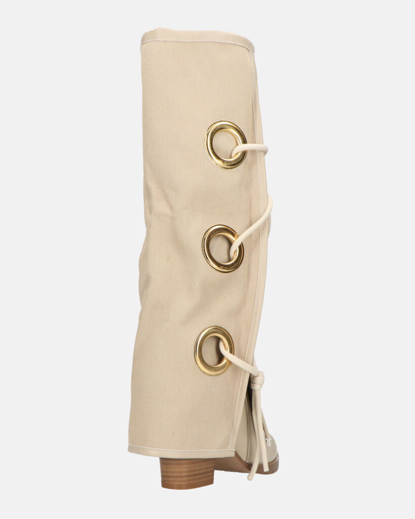 GEENA - stivali beige con risvolto in tessuto con asole in metallo