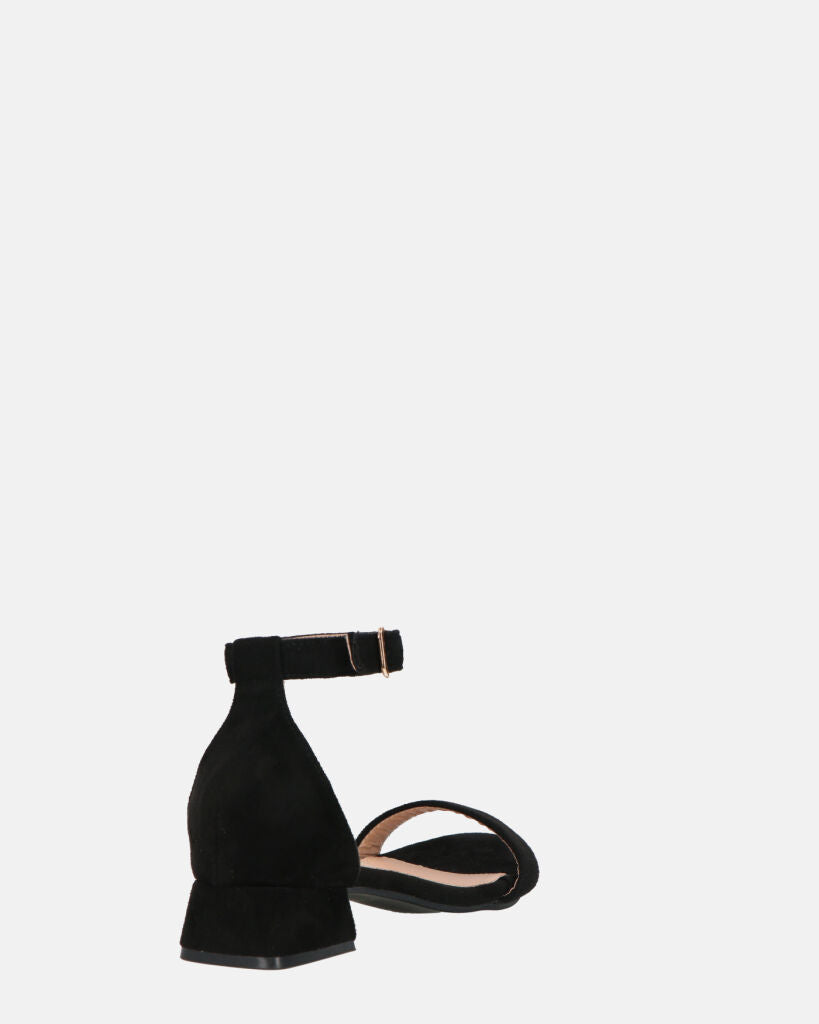 WANDA - sandali con tacco basso in camoscio nero