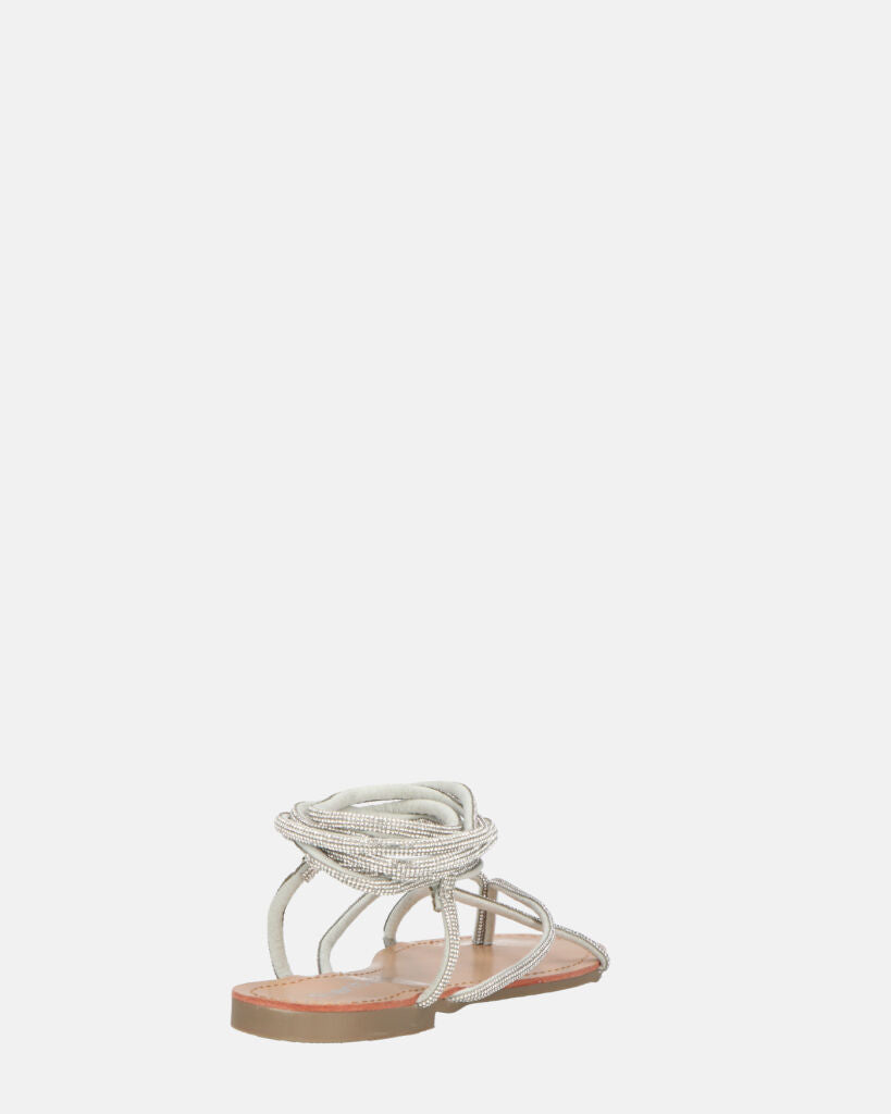 JANIRA - sandali bassi con lacci glitter argentati