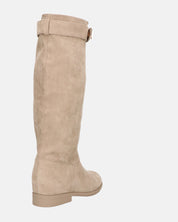 LILITH - stivali alti in camoscio beige con zip laterale con zeppa interna