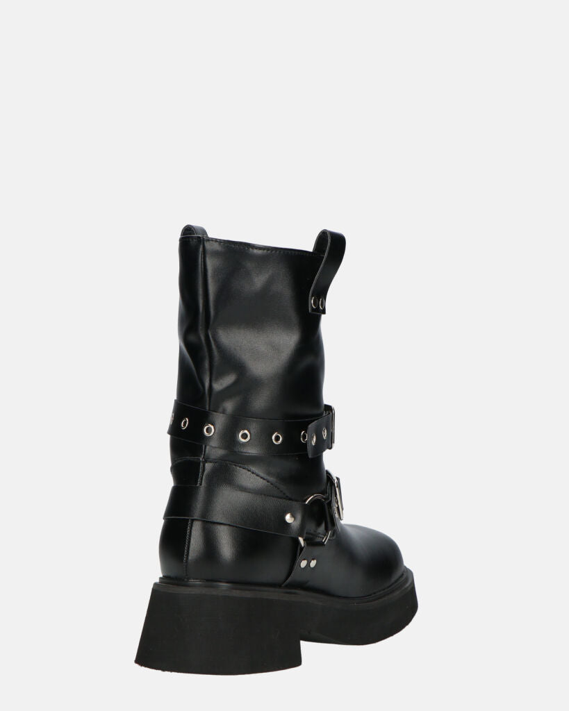 TOKIE - stivaletti anfibi neri con cinturini