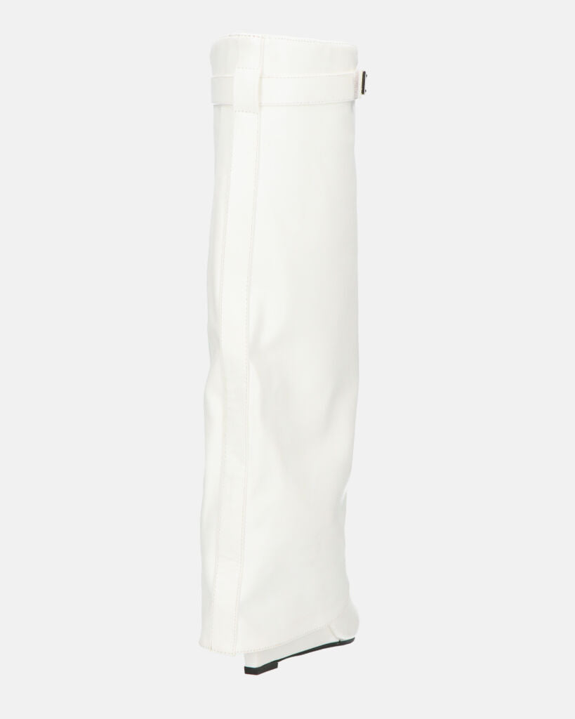 FLAVIA - stivale alto in bianco con risvolto e cerniera