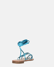 CRESSIDA - sandali bassi beige con cordini blu metalizzato