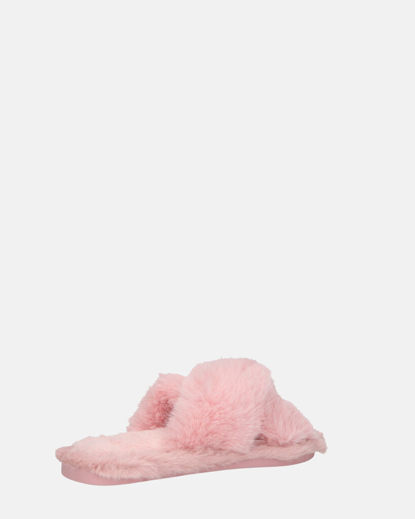 SUZUE - ciabattine aperte in punta in pelliccia rosa