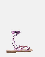 CRESSIDA - sandales plates beiges à cordons violets métallisé