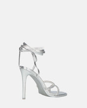 SHOORAI - tacchi alti a spillo argentati con lacci e gemme