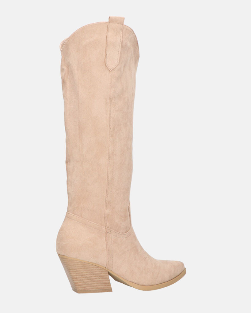 TETYANA - stivali alti beige in camoscio con cerniera laterale