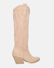 TETYANA - stivali alti beige in camoscio con cerniera laterale