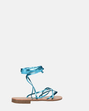 CRESSIDA - sandali bassi beige con cordini blu metalizzato
