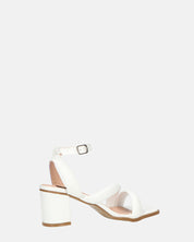 HIROE - sandali bianchi con tacco in ecopelle con cinturino
