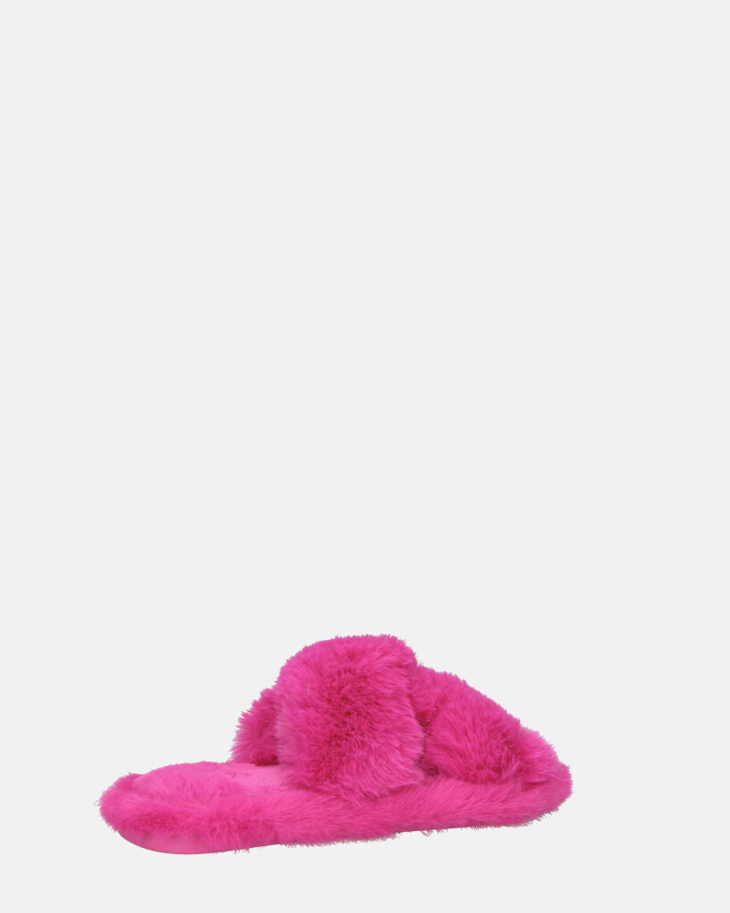 SUZUE - ciabattine aperte in punta in pelliccia fucsia