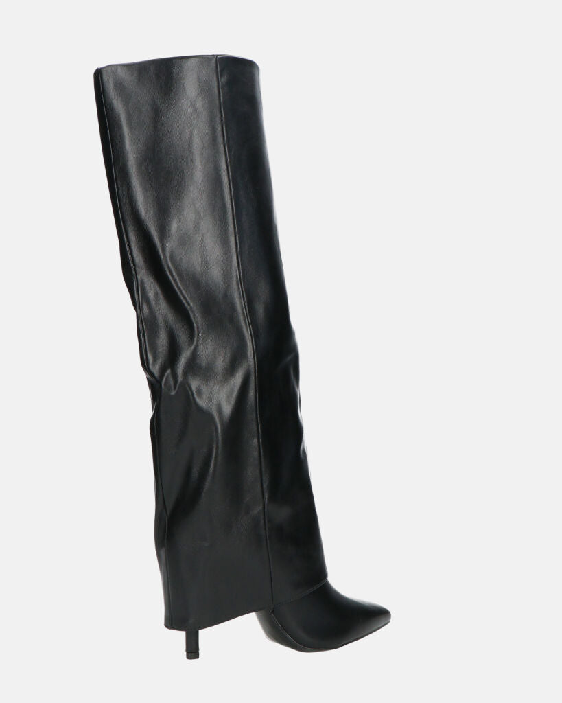 LIDIA - stivali tacchi a spillo neri alti con risvolto