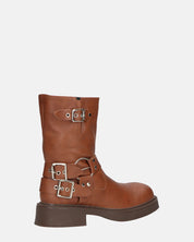 RYOKO - stivaletti marroni con borchie e cinturini