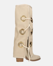 GEENA - stivali beige con risvolto in tessuto con asole in metallo