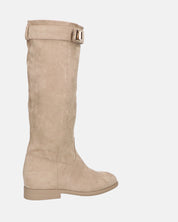 LILITH - stivali alti in camoscio beige con zip laterale con zeppa interna