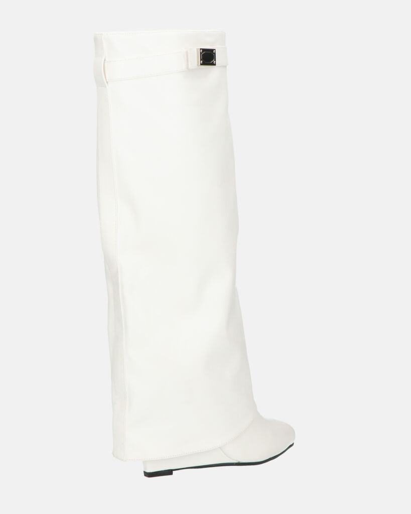 FLAVIA - stivale alto in bianco con risvolto e cerniera