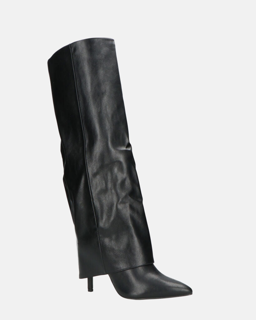 LIDIA - stivali tacchi a spillo neri alti con risvolto