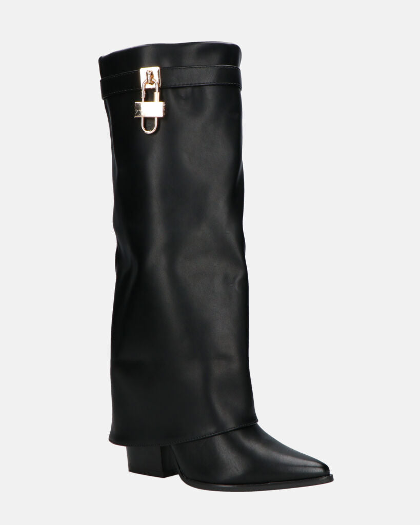 KAARINA - stivale alto nero con risvolto