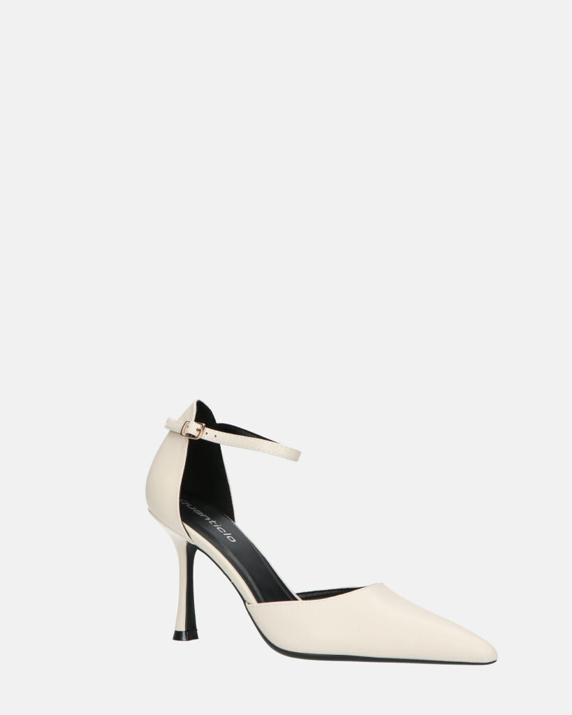 MEENA - decolette bianco con cinturino e soletta nera