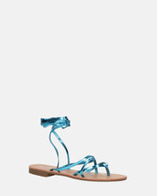 CRESSIDA - sandali bassi beige con cordini blu metalizzato