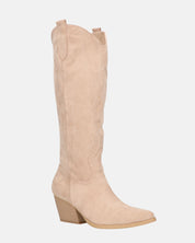 TETYANA - stivali alti beige in camoscio con cerniera laterale