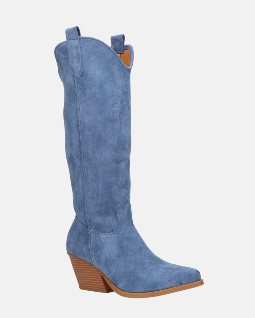 LIANA - camperos con tacco in camoscio blu