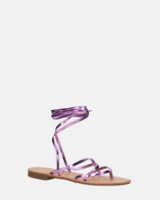 CRESSIDA - sandales plates beiges à cordons violets métallisé