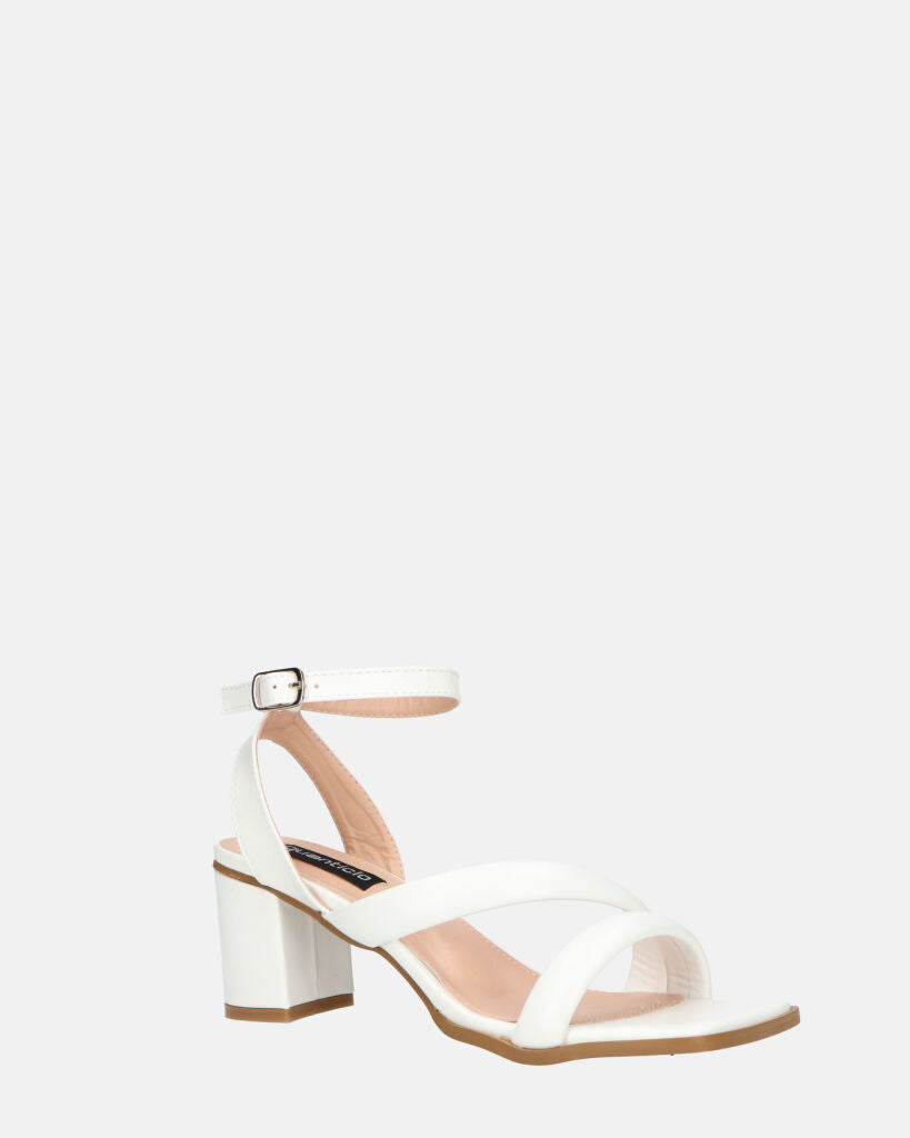 HIROE - sandali bianchi con tacco in ecopelle con cinturino