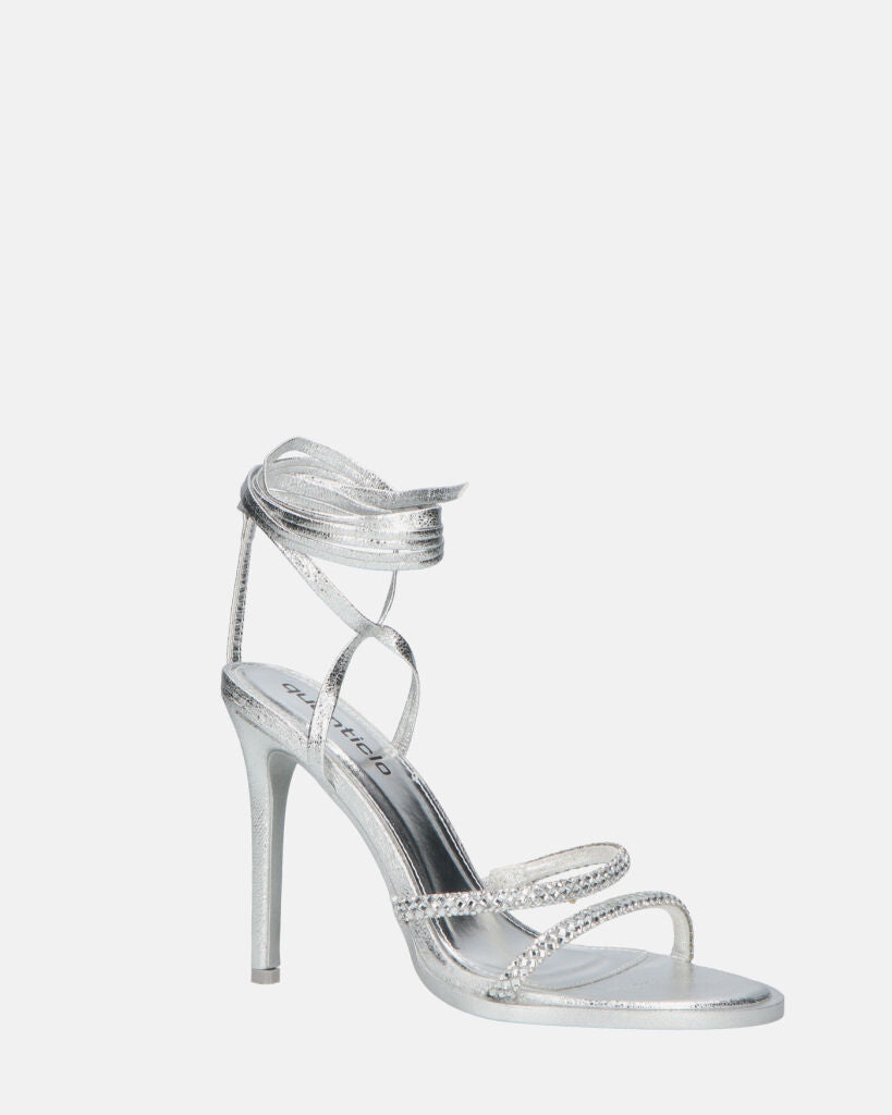 SHOORAI - tacchi alti a spillo argentati con lacci e gemme