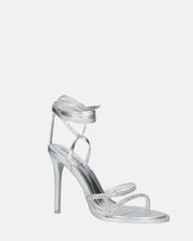 SHOORAI - tacchi alti a spillo argentati con lacci e gemme