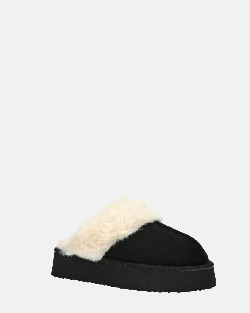 NEVE - ciabatte con pelliccia beige e platform nero