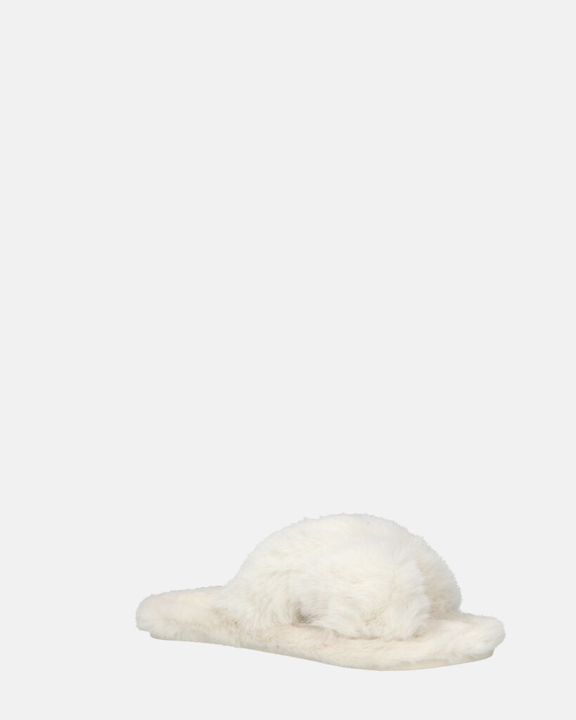 SUZUE - ciabattine aperte in punta in pelliccia bianca