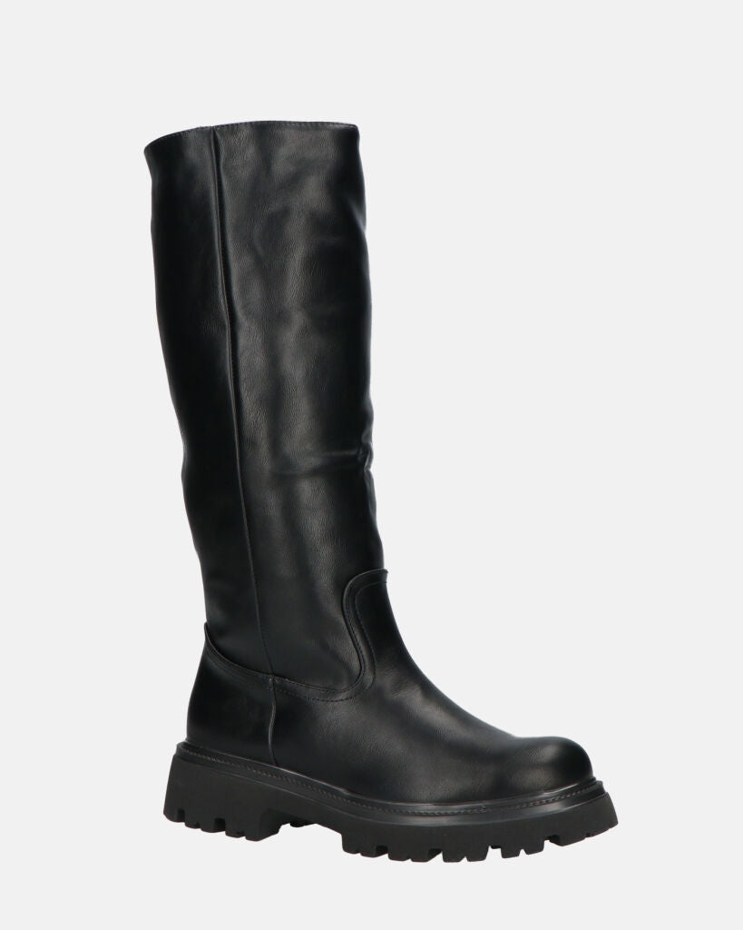 SANDRA - stivali anfibi neri con cerniera laterale