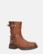 RYOKO - stivaletti marroni con borchie e cinturini