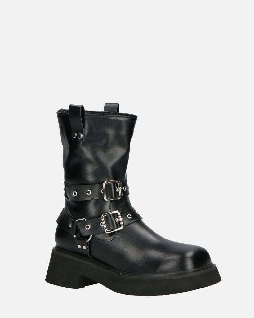 TOKIE - stivaletti anfibi neri con cinturini