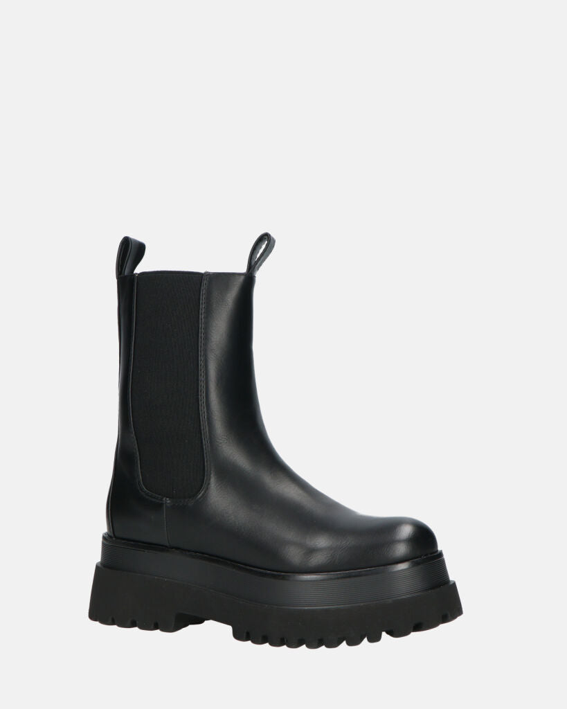 MINA - stivaletti neri tipo anfibi con banda elastica