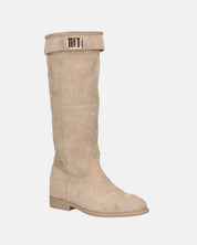 LILITH - stivali alti in camoscio beige con zip laterale con zeppa interna