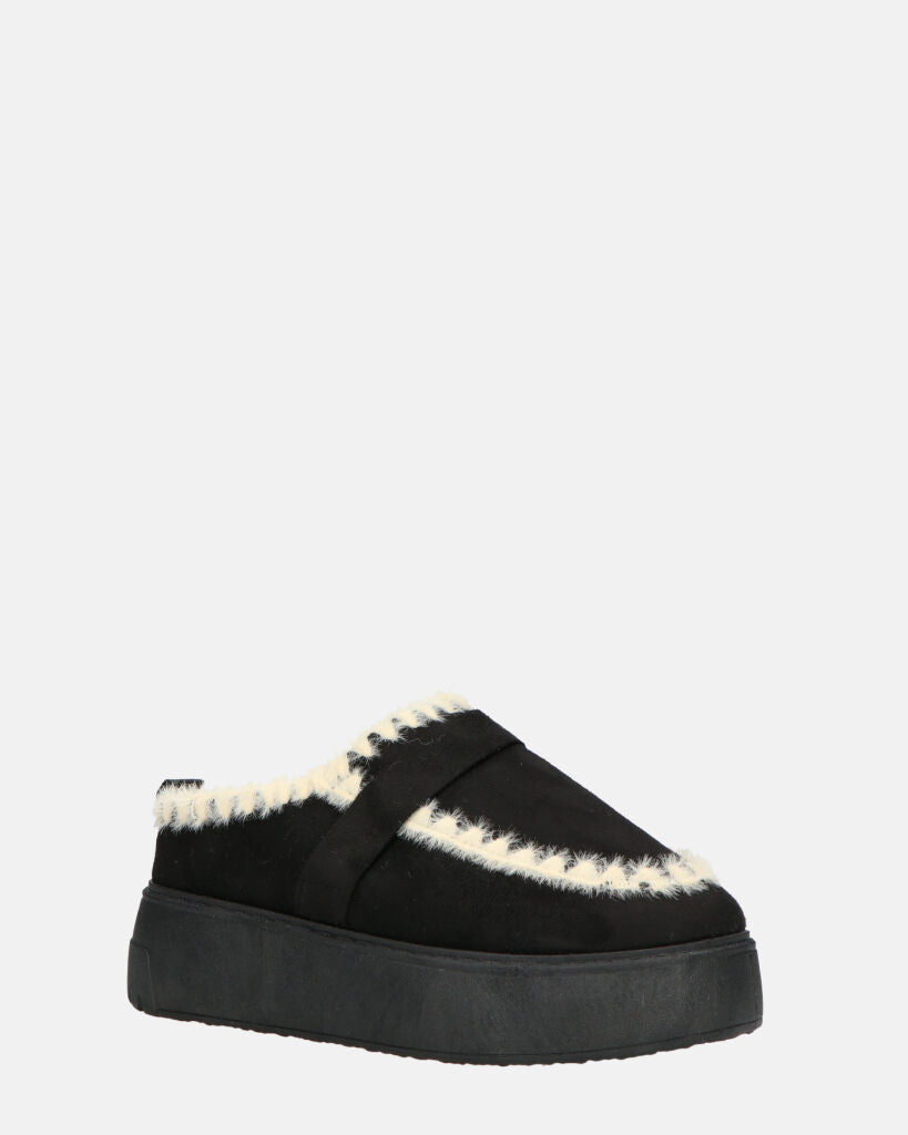 NAIARA - mocassini platform in ecopelliccia nera imbottiti all interno