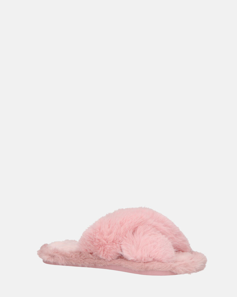 SUZUE - ciabattine aperte in punta in pelliccia rosa