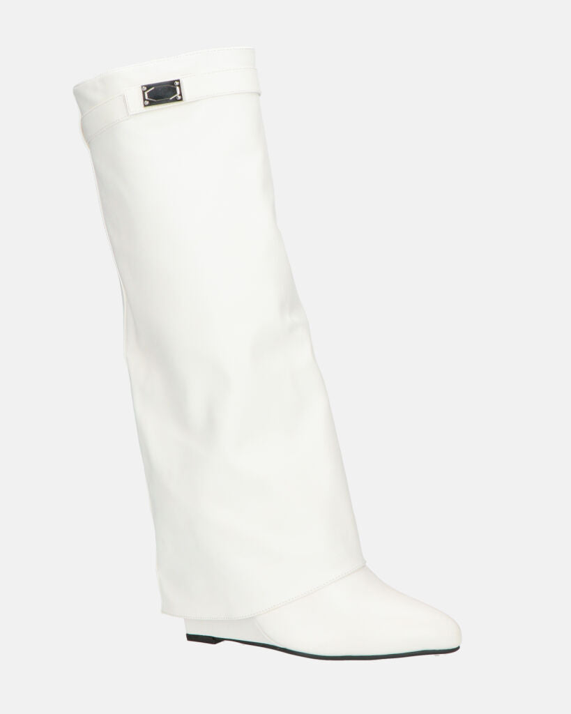 FLAVIA - stivale alto in bianco con risvolto e cerniera
